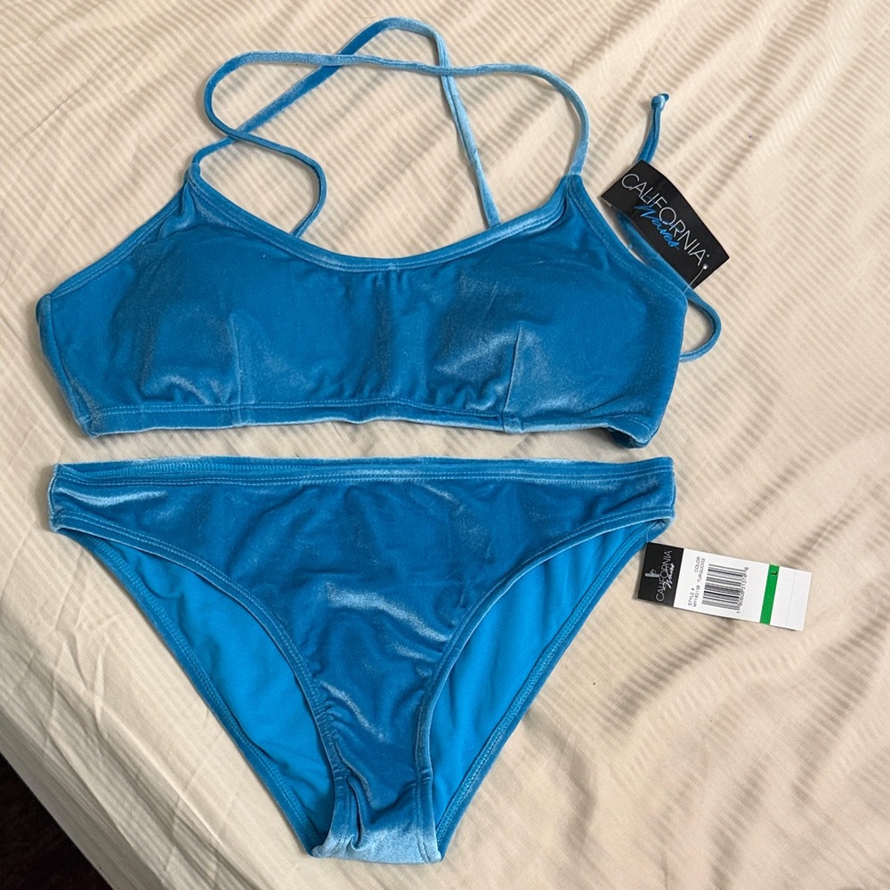Classy Shimmering Turquoise velvet-like Bikini Set